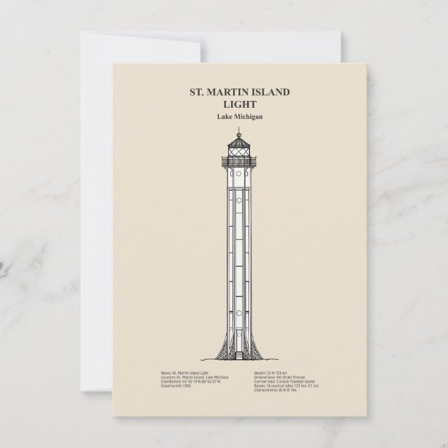 St. Martin Island Lighthouse - Michigan - SBD Card (Front)