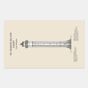 St. Martin Island Lighthouse - Michigan - SBD Rectangular Sticker