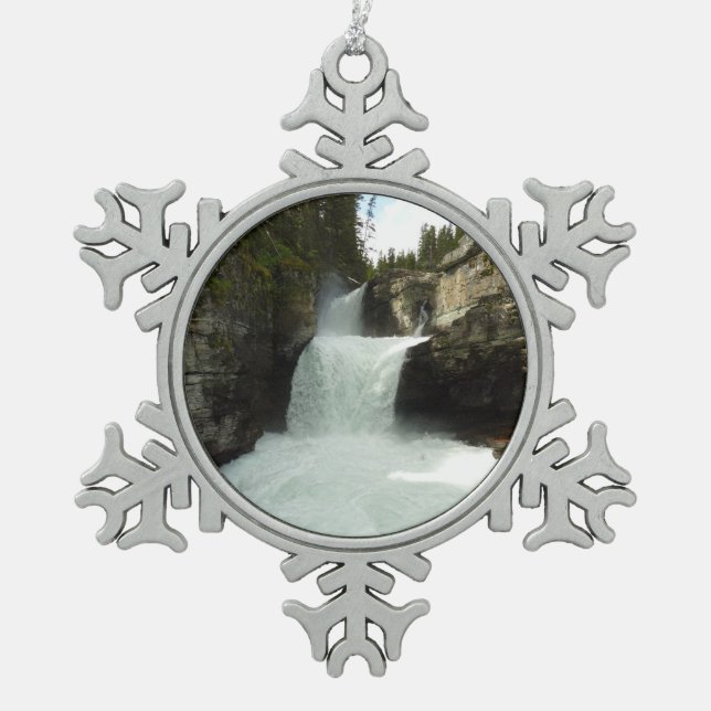 St. Mary Falls I at Glacier National Park Snowflake Pewter Christmas Ornament (Front)
