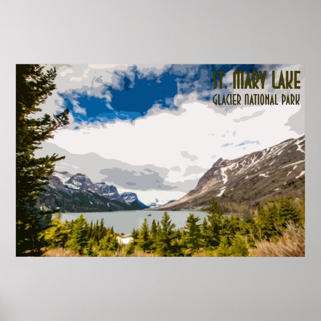 St. Mary Lake Glacier National Park Vintage Poster (Front)