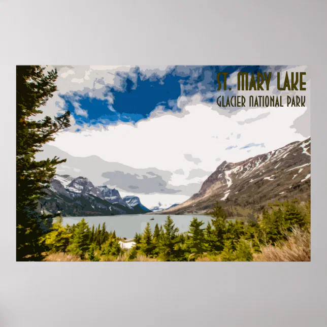 St. Mary Lake Glacier National Park Vintage Poster | Zazzle
