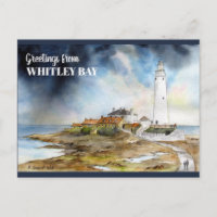 St Mary Lighthouse in Whitley Bay Watercolor