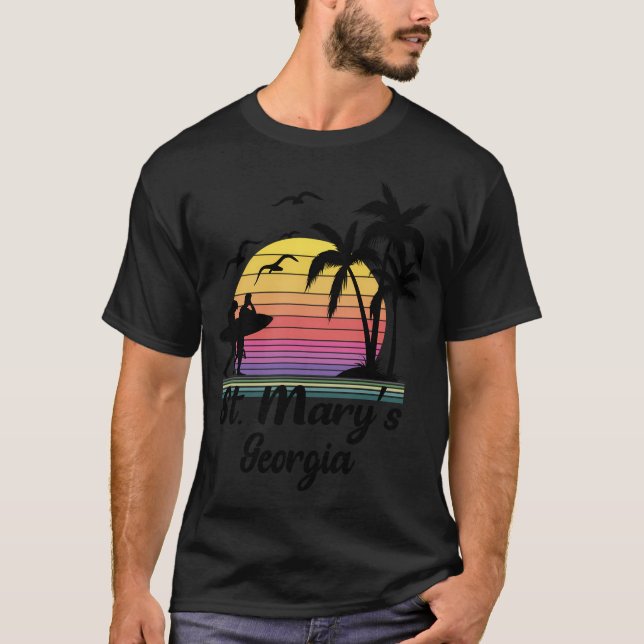 St. Mary'S Georgia Seaside Retro Sunset T-Shirt (Front)
