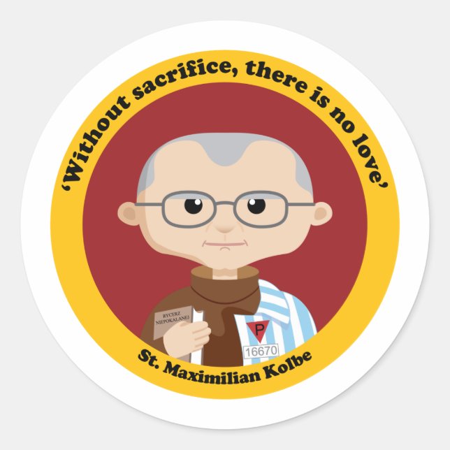 St. Maximilian Kolbe Classic Round Sticker (Front)