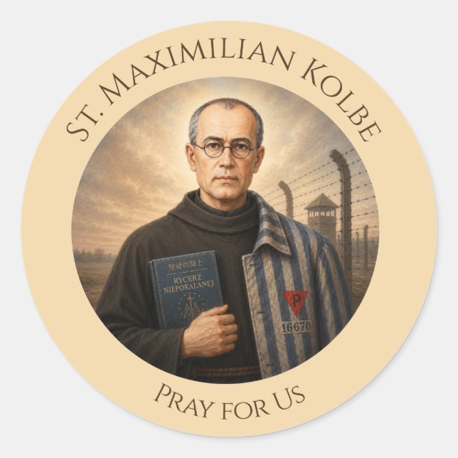 St. Maximilian Kolbe Pray for Us Catholic Classic Round Sticker (Front)