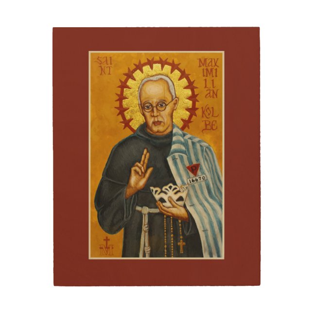 St. Maximilian Kolbe Wood Print Icon 8"x10" (Front)