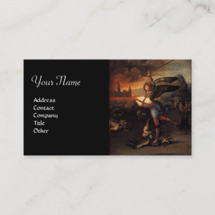 St Michael and the Dragon ,black Business Card