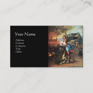 St Michael and the Dragon ,black Business Card