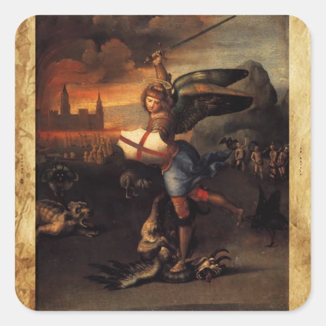 St Michael and the Dragon ,Brown Parchment Square Sticker (Front)