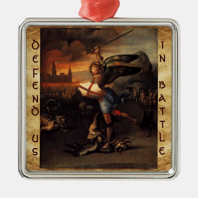 St Michael and the Dragon Prayer Metal Tree Decoration (Front)