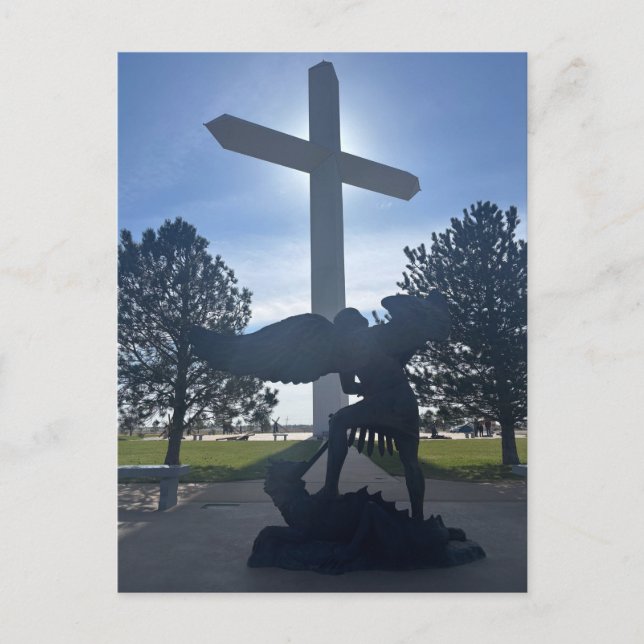 St. Michael Angel Statue at Giant Cross  Postcard (Front)