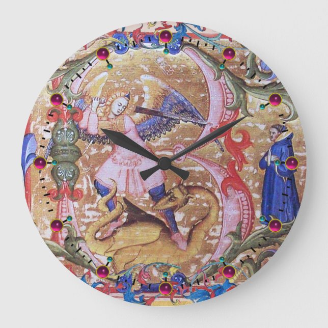 St. Michael Archangel And Dragon Antique Floral Large Clock (Front)