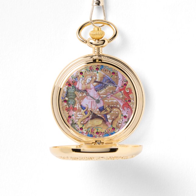 St. Michael Archangel And Dragon Antique Floral Watch (Front)