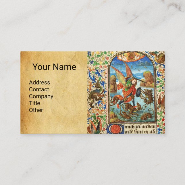 ST. MICHAEL ARCHANGEL AND DRAGON Flemish Miniature Business Card (Front)