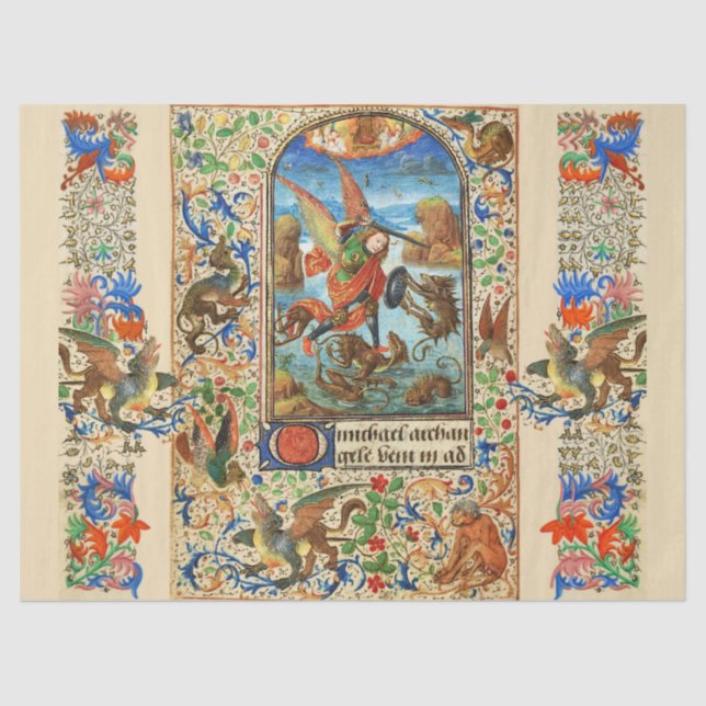 ST. MICHAEL ARCHANGEL AND DRAGON Flemish Miniature Tissue Paper (Front)