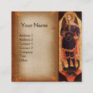 ST MICHAEL ARCHANGEL AND DRAGON Parchment Monogram Square Business Card