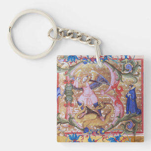 St. Michael Archangel and Dragon Prayer Parchment Key Ring