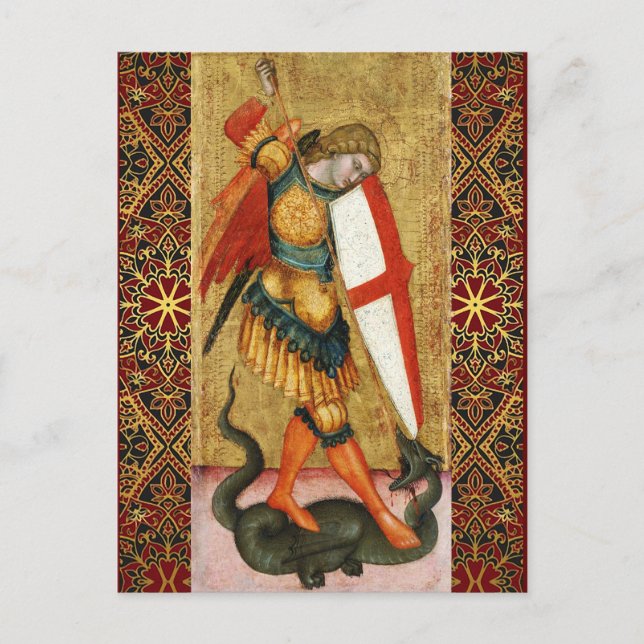 ST. MICHAEL ARCHANGEL AND DRAGON Sienese Prayer Holiday Postcard (Front)