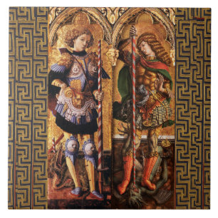 St. Michael Archangel and Saint George with Dragon Tile