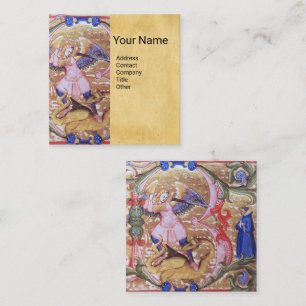 St. Michael Archangel Antique Parchment Monogram B Square Business Card