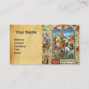 St. Michael Archangel Antique Parchment Monogram Business Card