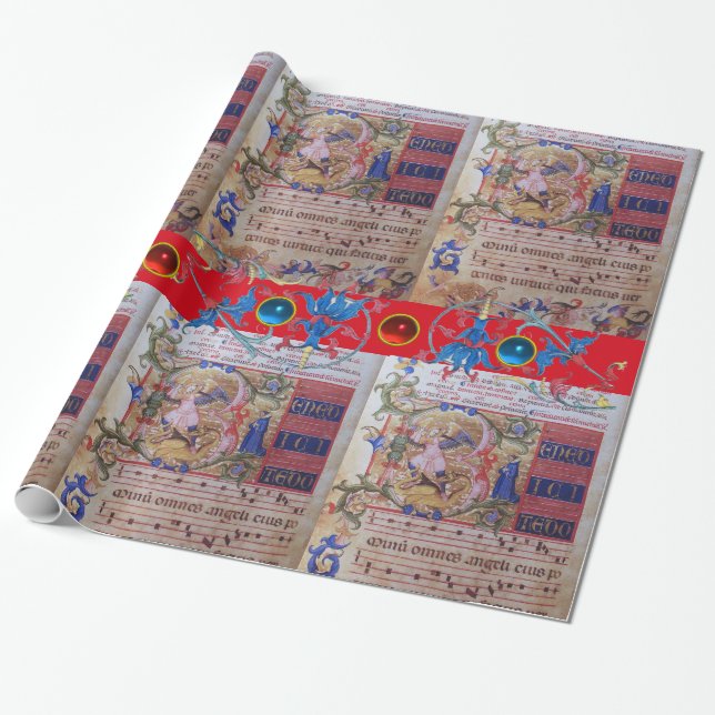 ST MICHAEL ARCHANGEL FLORAL CHORAL MUSIC PARCHMENT WRAPPING PAPER (Unrolled)