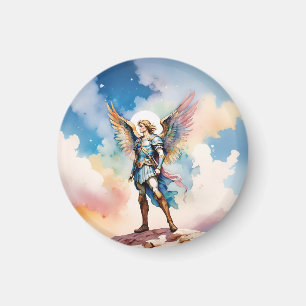 St Michael Archangel round magnet 
