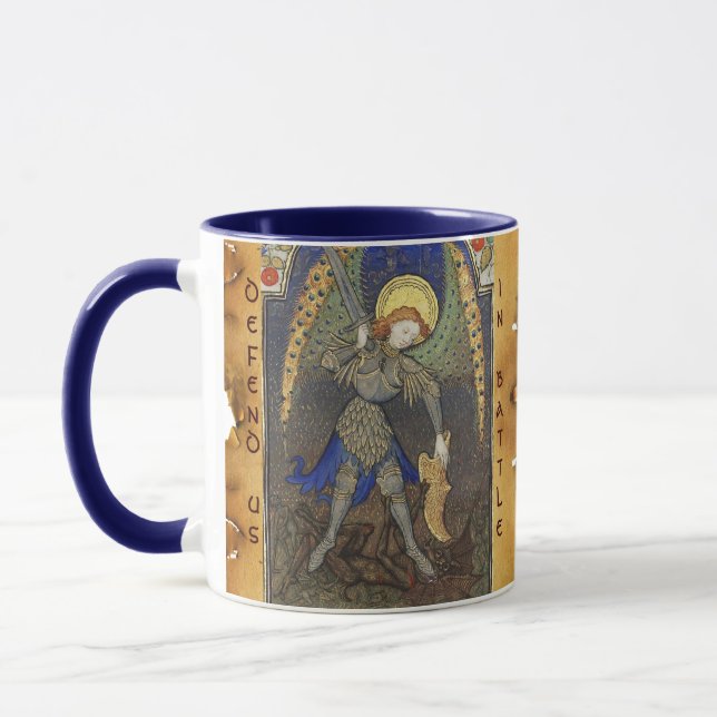 St.Michael Archangel With Devil Monogram Parchment Mug (Left)