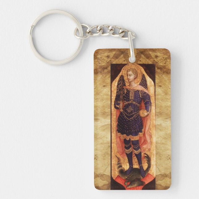 ST MICHAEL ARCHANGEL WITH DRAGON Prayer Parchment Key Ring (Front)