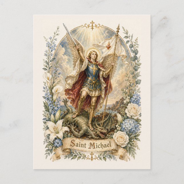 St Michael Catholic Encouragement Prayer  Postcard (Front)