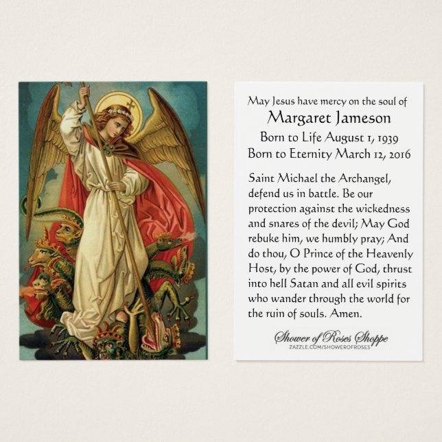 St. Michael Catholic Funeral Memorial Holy Card - (Front & Back)