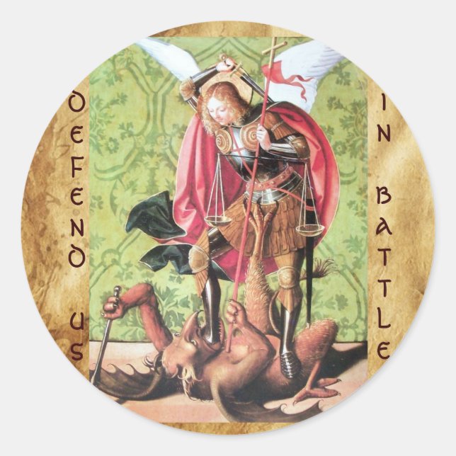 ST. MICHAEL ,DRAGON AND JUSTICE,green red brown Classic Round Sticker (Front)