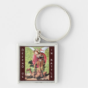 ST. MICHAEL ,DRAGON AND JUSTICE,green red brown Key Ring