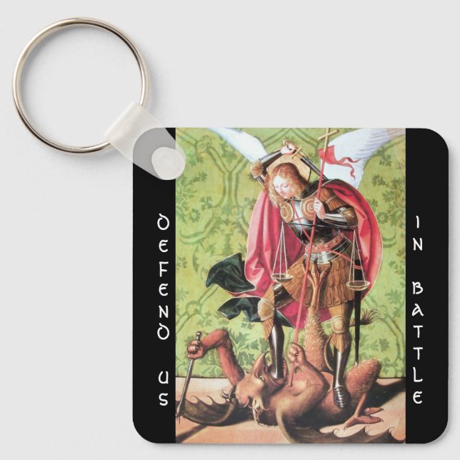 ST. MICHAEL,DRAGON AND JUSTICE,Green Red Brown Key Ring (Front)
