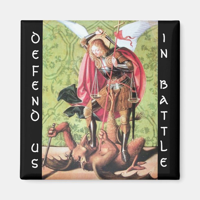 ST. MICHAEL ,DRAGON AND JUSTICE,green red brown Magnet (Front)
