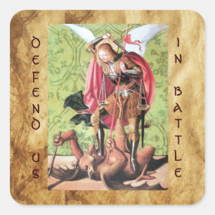 ST. MICHAEL ,DRAGON AND JUSTICE,green red brown Square Sticker