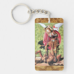 ST. MICHAEL ,DRAGON AND JUSTICE Prayer Parchment Key Ring