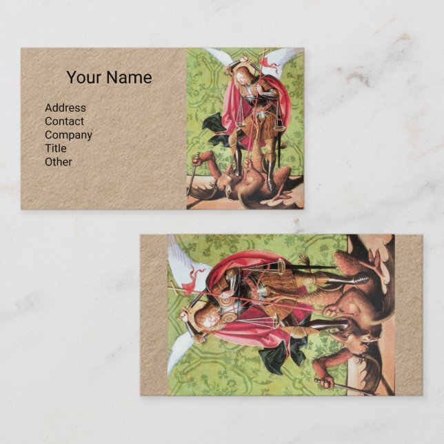 ST. MICHAEL ,DRAGON AND JUSTICE,Red Green Brown Bu Business Card (Front/Back)