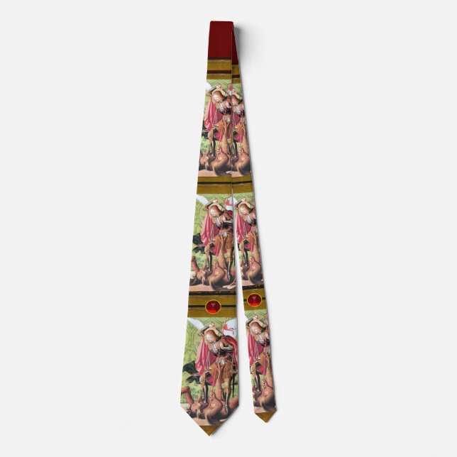 ST. MICHAEL ,DRAGON AND JUSTICE Ruby Tie (Front)