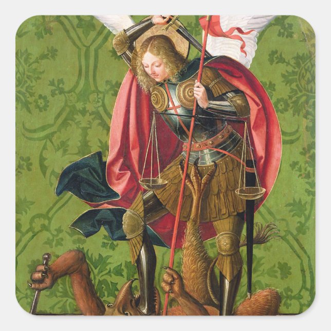 St. Michael Killing the Dragon Square Sticker (Front)
