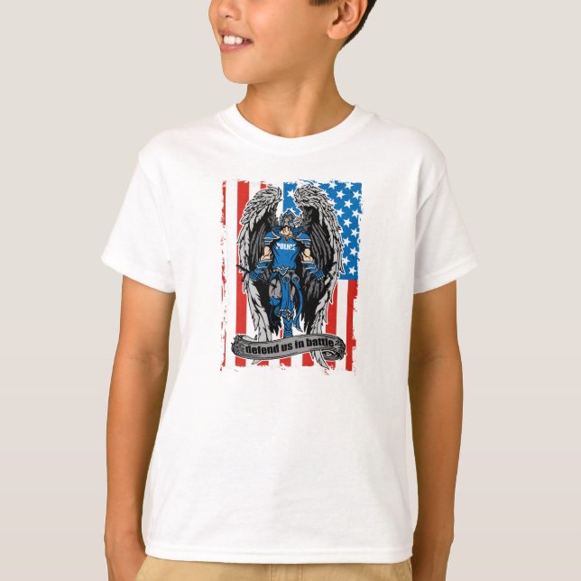 St. Michael Police Defend Us in Battle T-Shirt (Front)