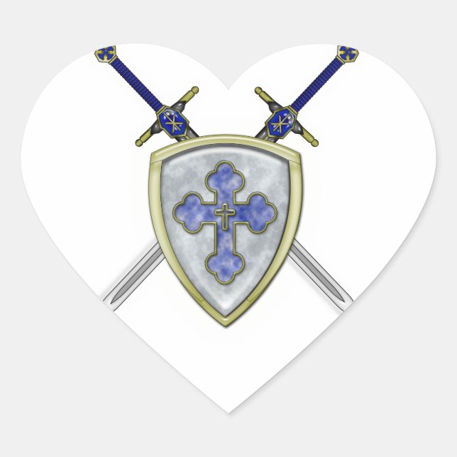 St Michael - Swords and Shield Heart Sticker (Front)