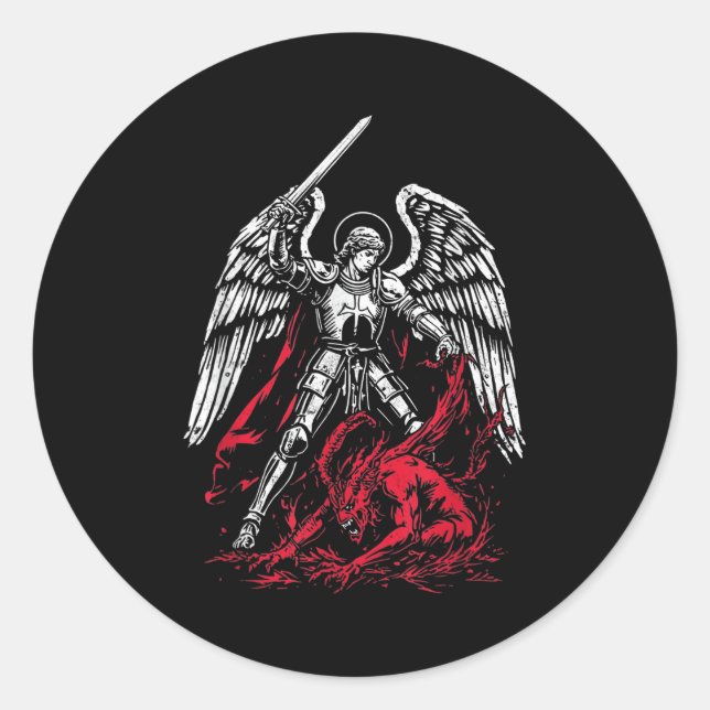 St Michael The Archangel Defeats Satan Catholic  Classic Round Sticker (Front)