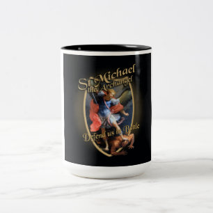 ST MICHAEL THE ARCHANGEL DEFEND US IN BATTLE Two-Tone COFFEE MUG