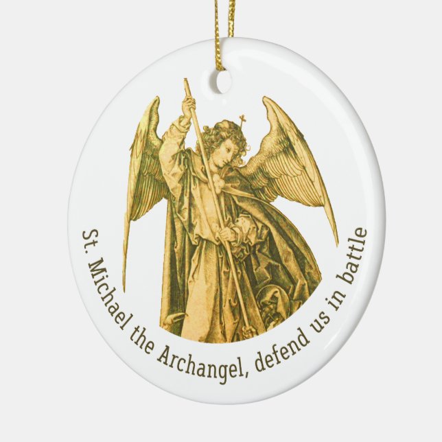 St. Michael the Archangel Gold Mediaeval Angel  Ceramic Tree Decoration (Left)