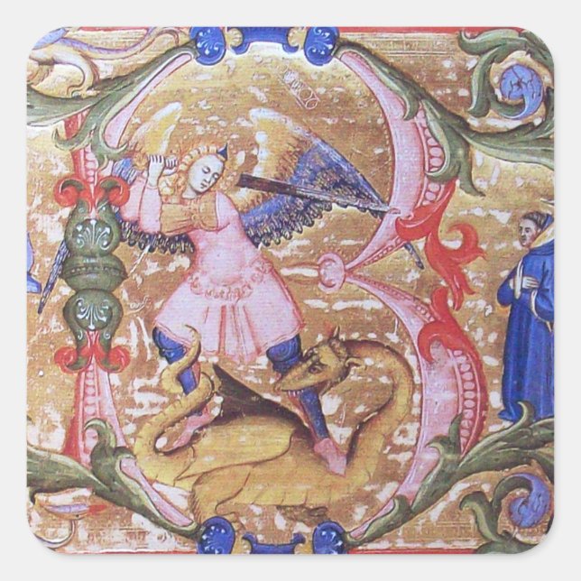 St. Michael the Archangel Monogram Antique Square Sticker (Front)