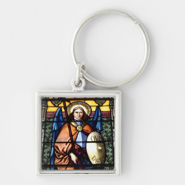 St. Michael The Archangel Stained Glass Window Key Ring (Front)