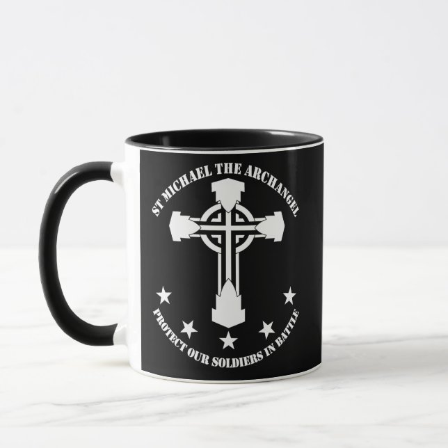 St Michael The Archangel - White Stencil Mug (Left)