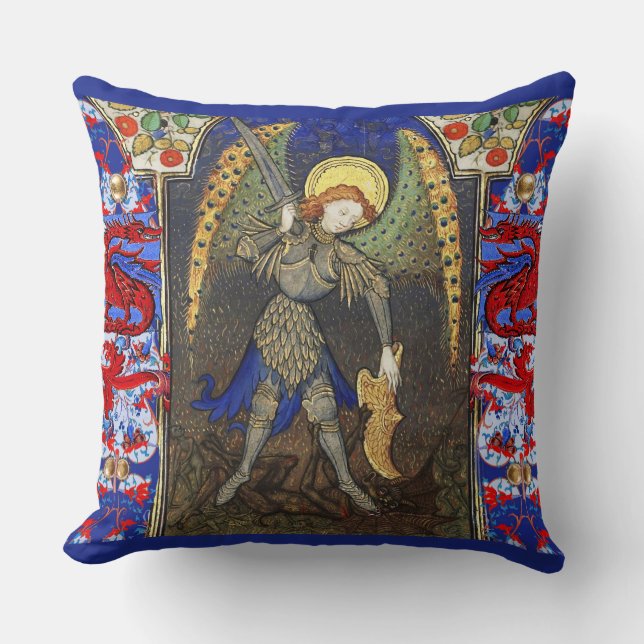 St. Michael the Archangel with Devil , Red Dragons Cushion (Front)