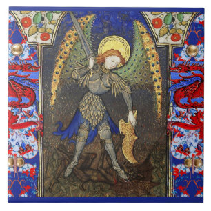 St. Michael the Archangel with Devil , Red Dragons Tile